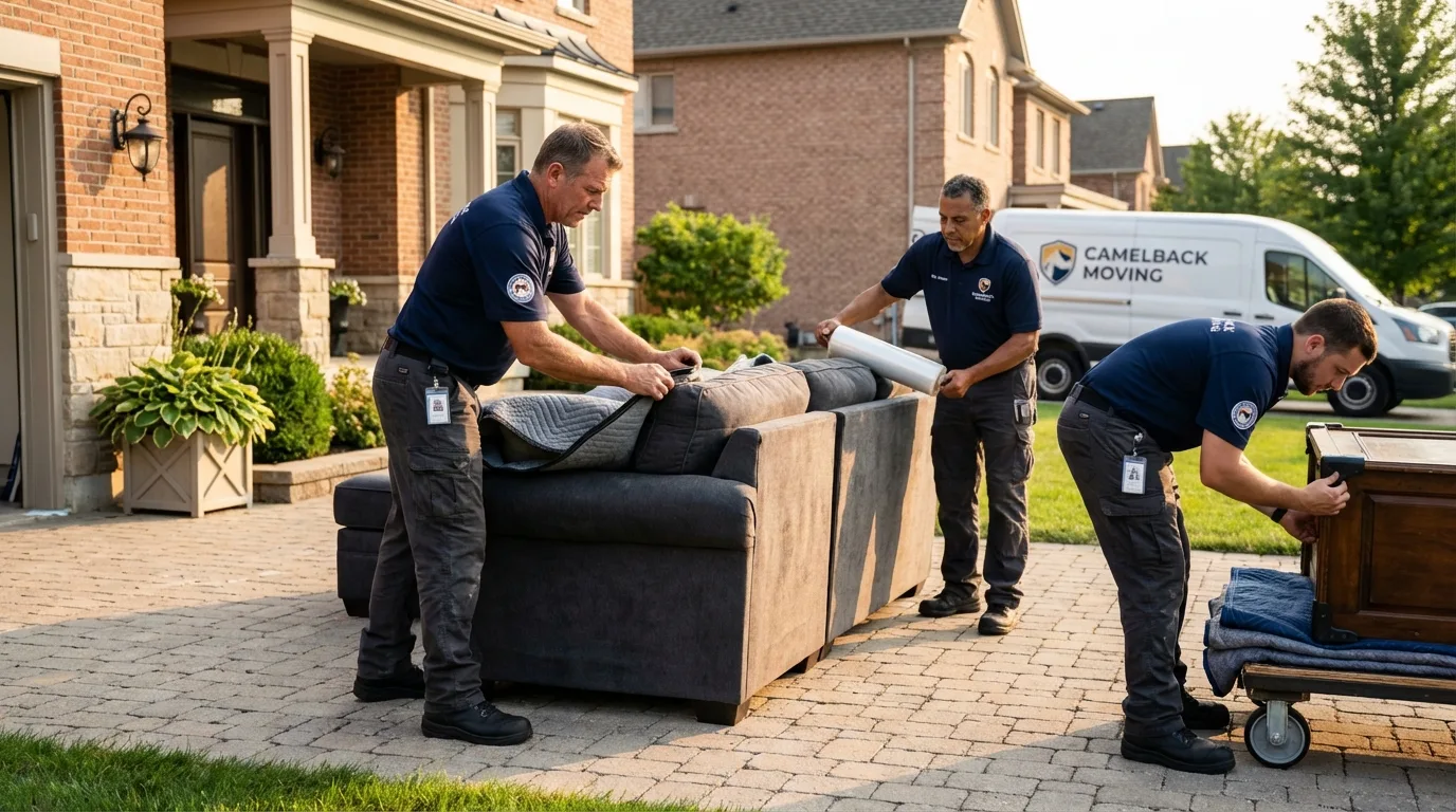 Large estate moving crew wrapping furniture in Merrick, NY